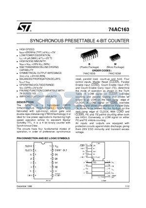 74AC163B datasheet - SYNCHRONOUS PRESETTABLE 4-BIT COUNTER