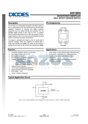 AH1804-FA-7 datasheet - MICROPOWER OMNIPOLAR HALL EFFECT SENSOR SWITCH