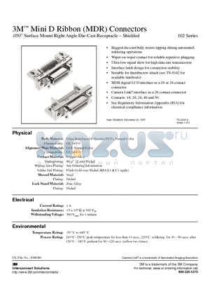 10214-1S10PC datasheet - 3M Mini D Ribbon (MDR) Connectors