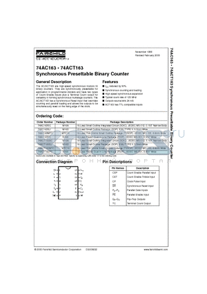 74AC163MTC datasheet - Synchronous Presettable Binary Counter