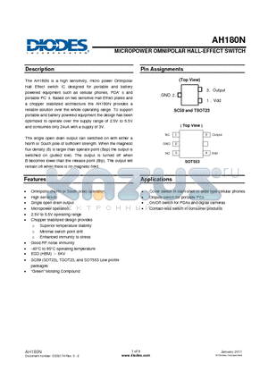 AH180N datasheet - MICROPOWER OMNIPOLAR HALL-EFFECT SWITCH