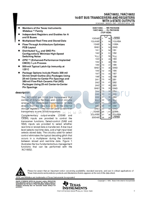 74AC16652DLR datasheet - 16-BIT BUS TRANSCEIVERS AND REGISTERS WITH 3-STATE OUTPUTS