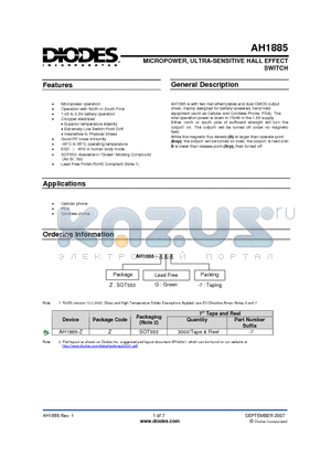 AH1885-Z datasheet - MICROPOWER, ULTRA-SENSITIVE HALL EFFECT SWITCH