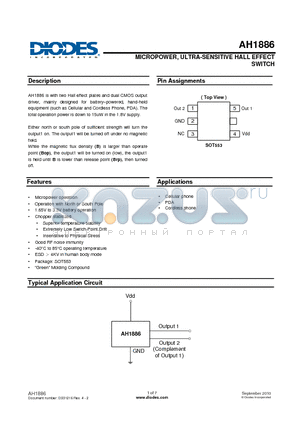 AH1886-ZG-7 datasheet - MICROPOWER, ULTRA-SENSITIVE HALL EFFECT