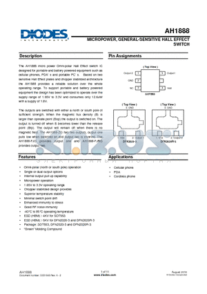 AH1888 datasheet - MICROPOWER, GENERAL-SENSITIVE HALL EFFECT