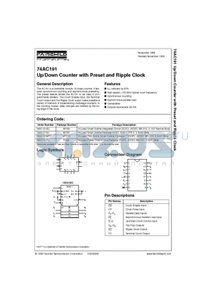 74AC191MTC datasheet - Up/Down Counter with Preset and Ripple Clock