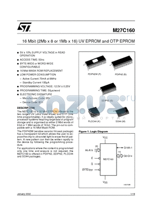 27C160 datasheet - 16 Mbit 2Mb x8 or 1Mb x16 UV EPROM and OTP EPROM