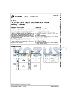 27C16 datasheet - 16,384-Bit (2048 x 8) UV Erasable CMOS PROM Military Qualified
