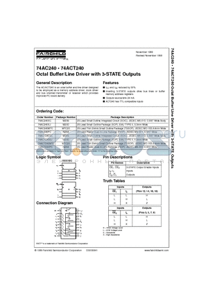 74AC240 datasheet - Octal Buffer/Line Driver with 3-STATE Outputs