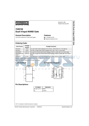 74AC20PC datasheet - Dual 4-Input NAND Gate