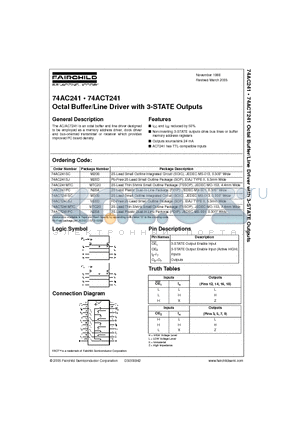 74AC241PCX datasheet - Octal Buffer/Line Driver with 3-STATE Outputs