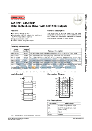 74AC241MTC datasheet - Octal Buffer/Line Driver with 3-STATE Outputs