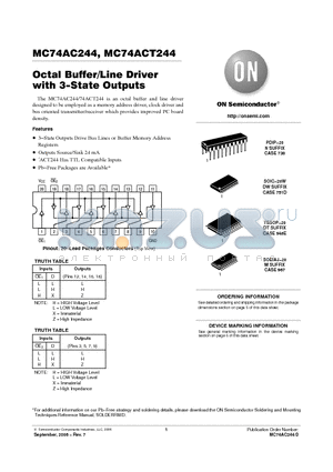 74AC244 datasheet - Octal Buffer/Line Driver with 3−State Outputs