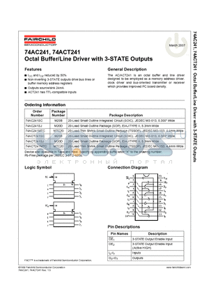 74AC241_07 datasheet - Octal Buffer/Line Driver with 3-STATE Outputs