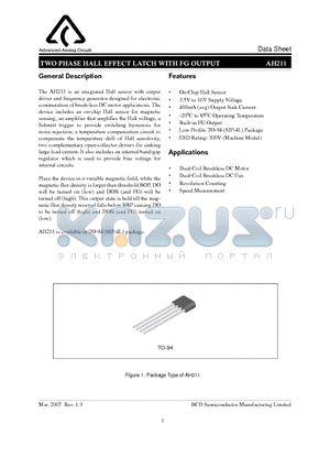 AH211 datasheet - TWO PHASE HALL EFFECT LATCH WITH FG OUTPUT