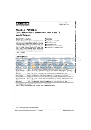 74AC245 datasheet - Octal Bidirectional Transceiver with 3-STATE Inputs/Outputs