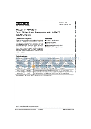 74AC245PC datasheet - Octal Bidirectional Transceiver with 3-STATE Inputs/Outputs