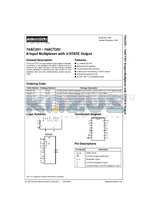 74AC251SC datasheet - 8-Input Multiplexer with 3-STATE Output
