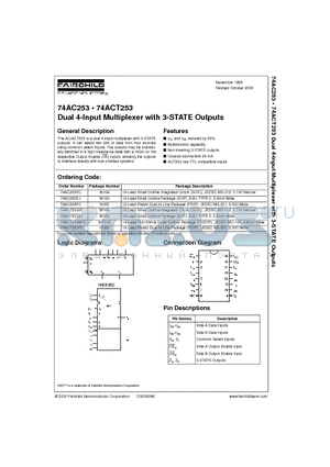 74AC253PC datasheet - Dual 4-Input Multiplexer with 3-STATE Outputs