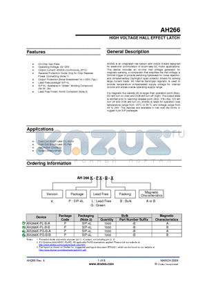 AH266 datasheet - HIGH VOLTAGE HALL EFFECT LATCH