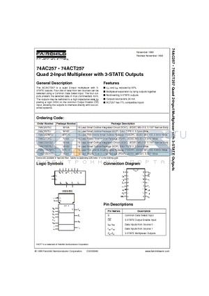74AC257 datasheet - Quad 2-Input Multiplexer with 3-STATE Outputs