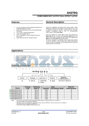 AH276Q-PG-B-C datasheet - COMPLEMENTARY OUTPUT HALL EFFECT LATCH