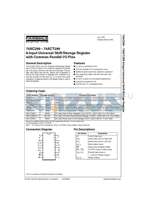 74AC299SC datasheet - 8-Input Universal Shift/Storage Register