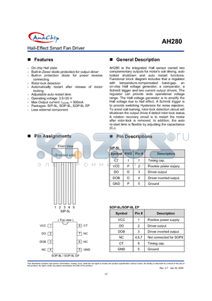 AH280A-PAA datasheet - Hall-Effect Smart Fan Driver