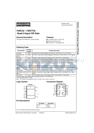 74AC32MTC datasheet - Quad 2-Input OR Gate