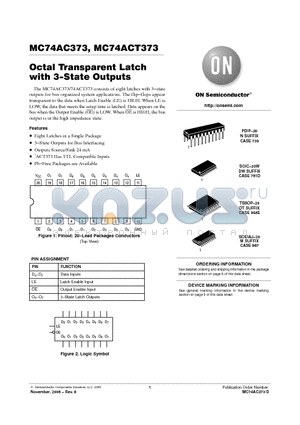 74AC373 datasheet - Octal Transparent Latch with 3−State Outputs