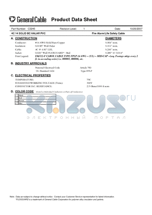 C3245 datasheet - 4C 14 SOLID BC HALAR PVC Fire Alarm/Life Safety Cable