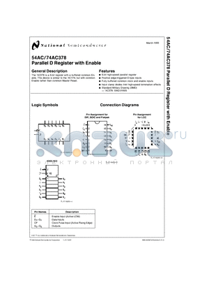 74AC378DCQB datasheet - Parallel D Register with Enable