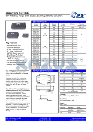 DDC1024 datasheet - 3W, Wide Input Range SMD, Single & Dual Output DC/DC Converters