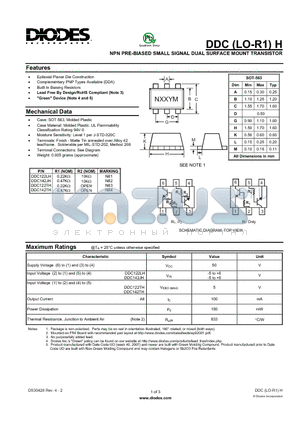 DDC122TH datasheet - NPN PRE-BIASED SMALL SIGNAL DUAL SURFACE MOUNT TRANSISTOR