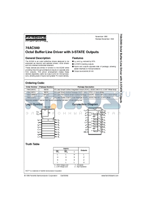 74AC540MTC datasheet - Octal Buffer/Line Driver with 3-STATE Outputs