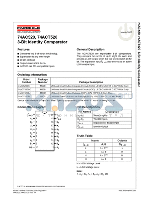 74AC520_07 datasheet - 8-Bit Identity Comparator