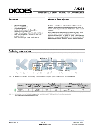 AH284-YL-13 datasheet - HALL-EFFECT SMART FAN MOTOR CONTROLLER