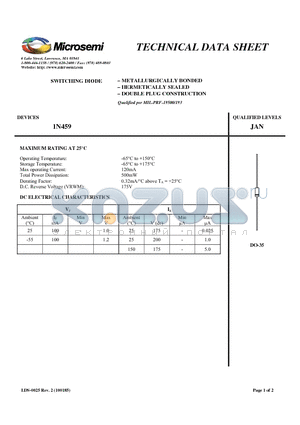 1N457 datasheet - SWITCHING DIODE