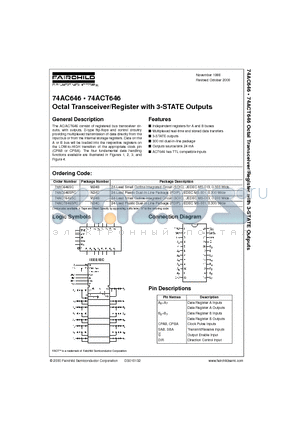 74AC646 datasheet - Octal Transceiver/Register with 3-STATE Outputs