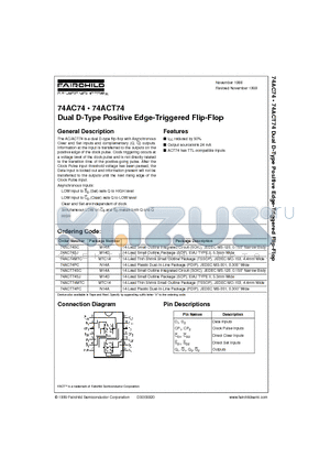 74AC74 datasheet - Dual D-Type Positive Edge-Triggered Flip-Flop