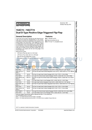 74AC74PC datasheet - Dual D-Type Positive Edge-Triggered Flip-Flop