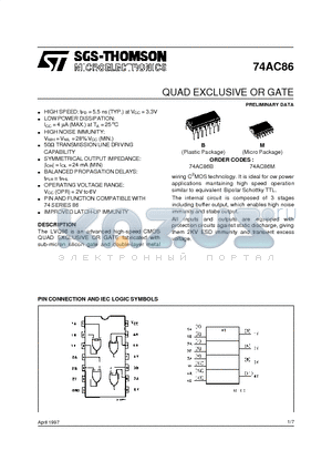 74AC86M datasheet - QUAD EXCLUSIVE OR GATE