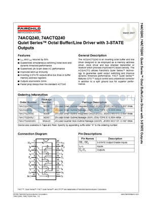74ACQ240 datasheet - Quiet Series Octal Buffer/Line Driver with 3-STATE Outputs