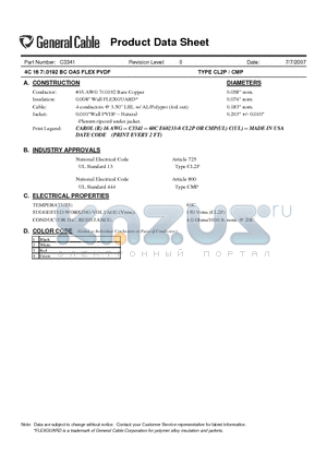 C3341 datasheet - 4C 16 7/.0192 BC OAS FLEX PVDF TYPE CL2P / CMP