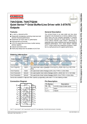 74ACQ244 datasheet - Quiet Series Octal Buffer/Line Driver with 3-STATE Outputs