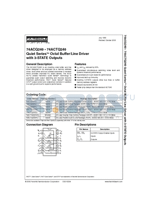 74ACQ240PC datasheet - Quiet Series. Octal Buffer/Line Driver with 3-STATE Outputs