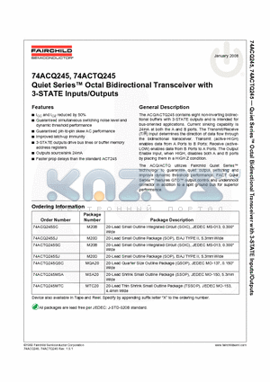 74ACQ245SC datasheet - Quiet Series Octal Bidirectional Transceiver with 3-STATE Inputs/Outputs