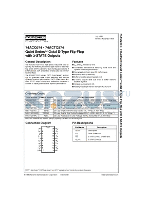 74ACQ374 datasheet - Quiet Series Octal D-Type Flip-Flop with 3-STATE Outputs