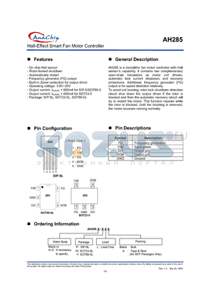 AH285-PL datasheet - Hall-Effect Smart Fan Motor Controller