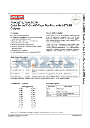 74ACQ374_07 datasheet - Quiet Series Octal D-Type Flip-Flop with 3-STATE Outputs